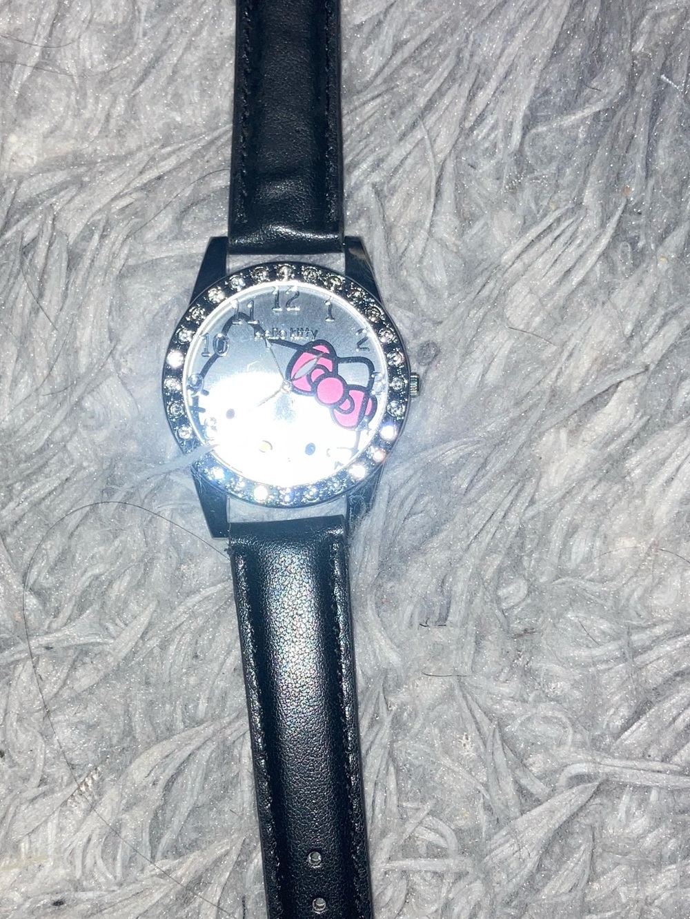 Hello Kitty Black Strap Watch with Pink Bow and Crystal Bezel